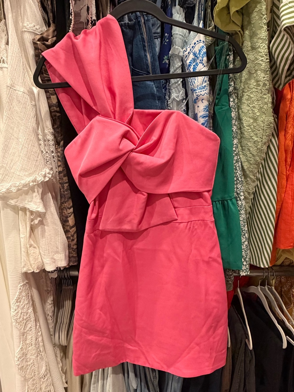 DO+BE Pink One-Shoulder Bow Mini Dress